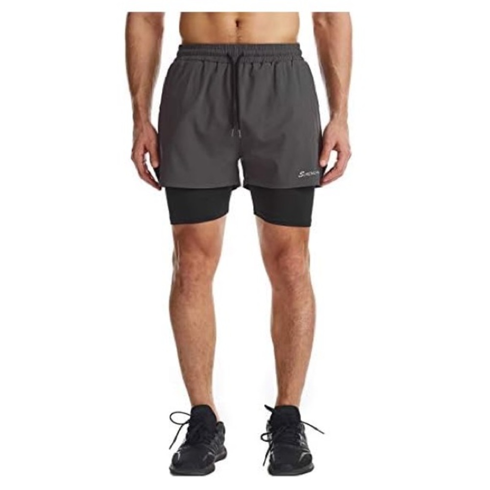 Surenow Men’s Running Shorts Quick Dry Athletic Liner Zip Pockets Towel Loop